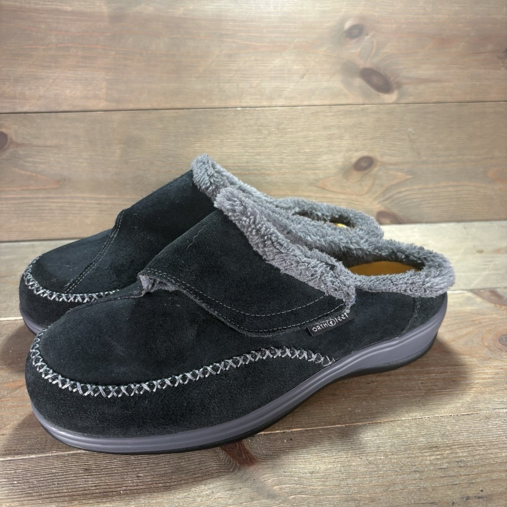 orthofeet charlotte womens size 8.5 wide EE shoes black suede orthopedic slipper